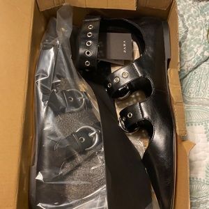 Zara black leather flats
